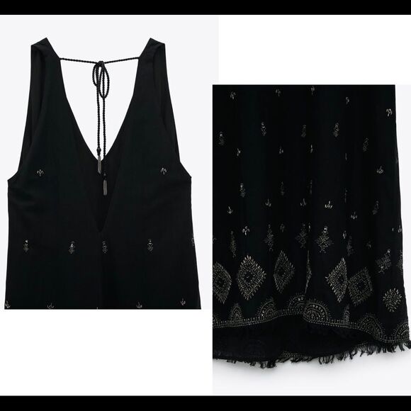 ZARA black embroidered beaded midi dress limited edition Sz S NWT - Picture 5 of 10